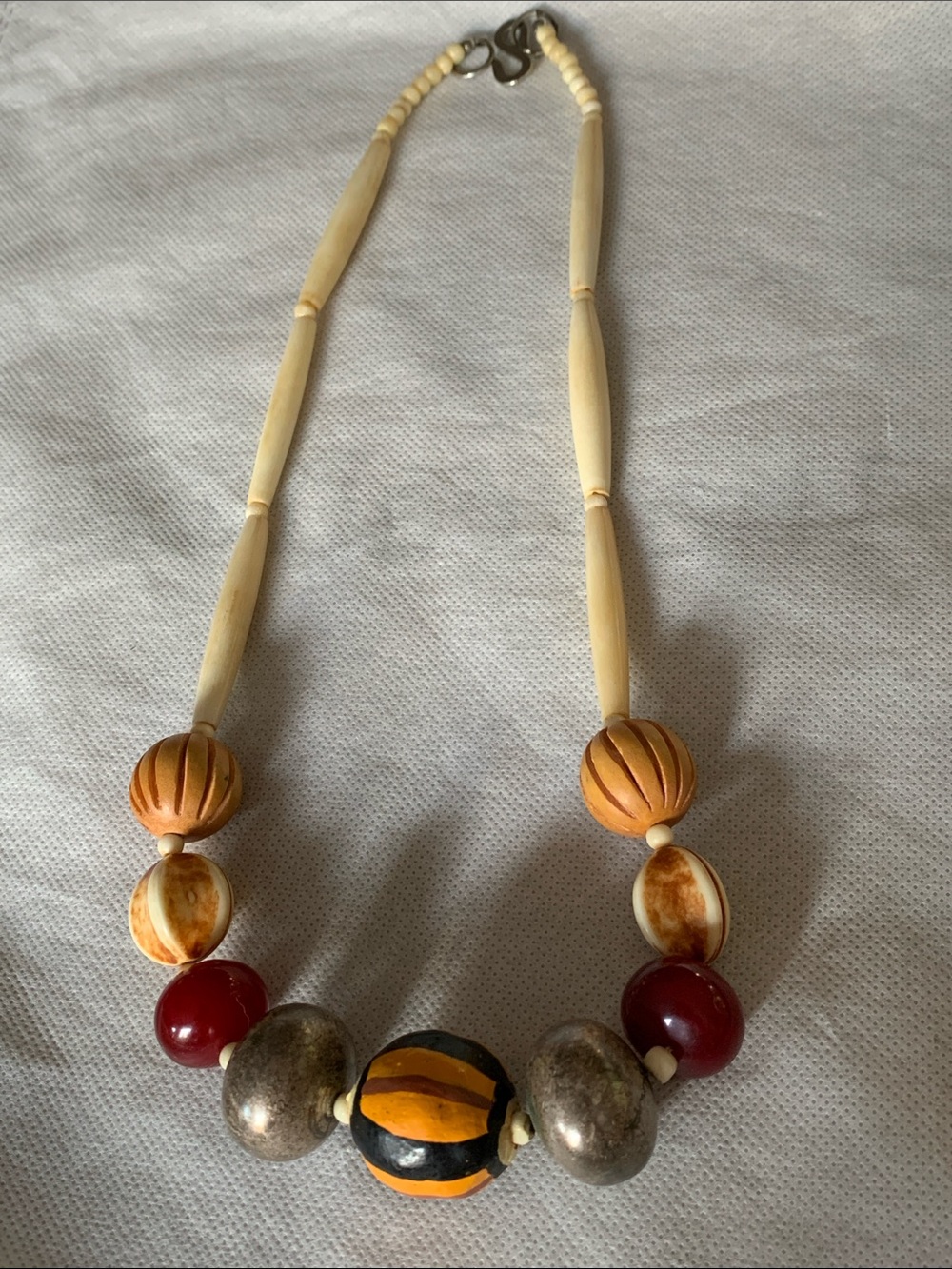 Handcrafted Multicolor Beaded Statement Necklace - Cream, Orange, Red, Black